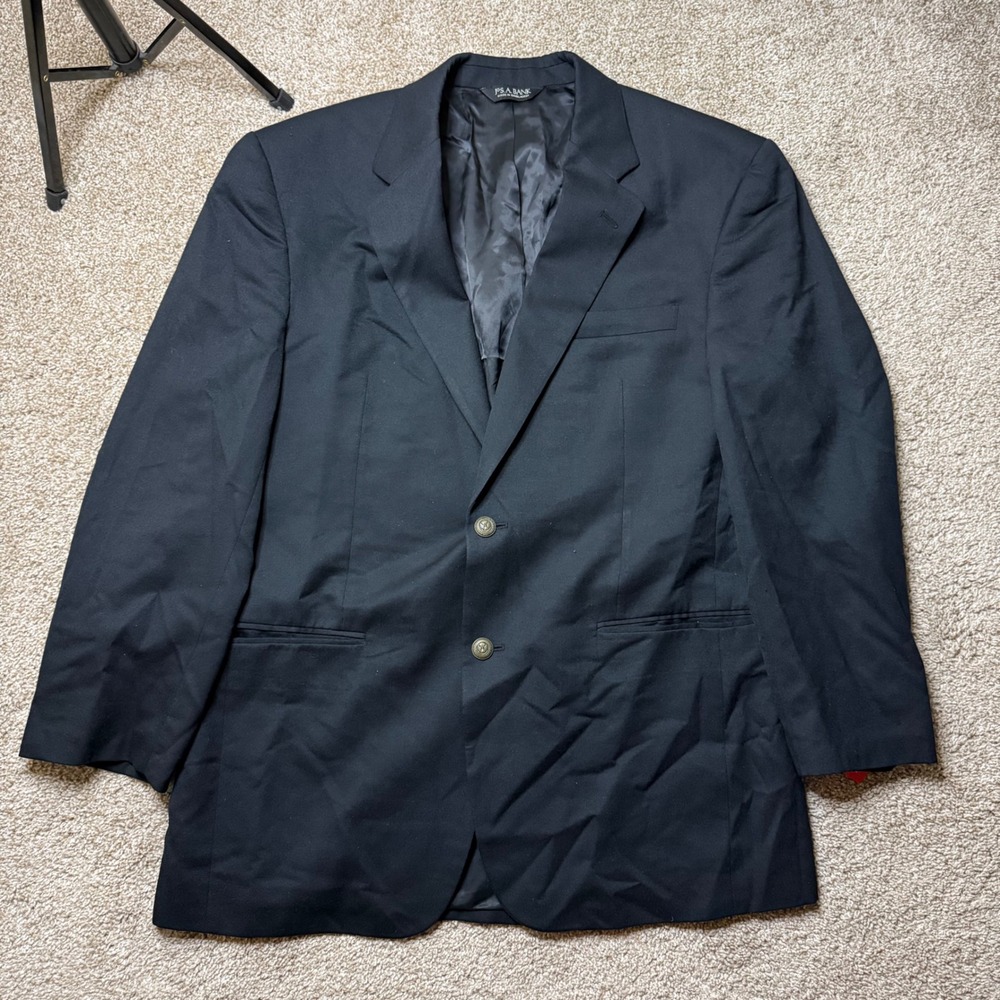 Jos. A. Bank Blazer Mens 42R Black Wool Cashmere Blend Navy Crest Gold Buttons